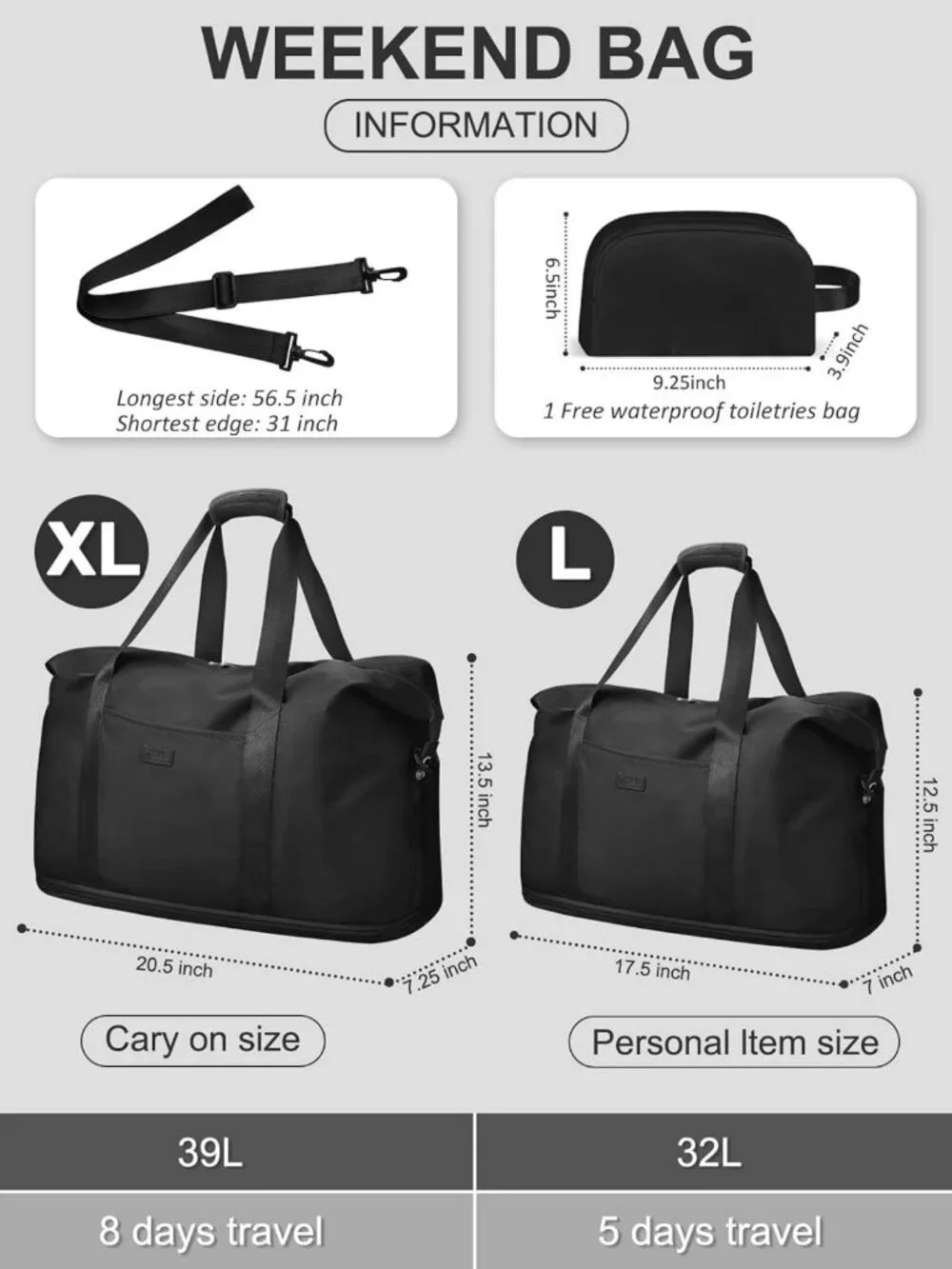 Expandable Waterproof Travel Duffle Bag | 32L Weekender & Gym Carry-On with